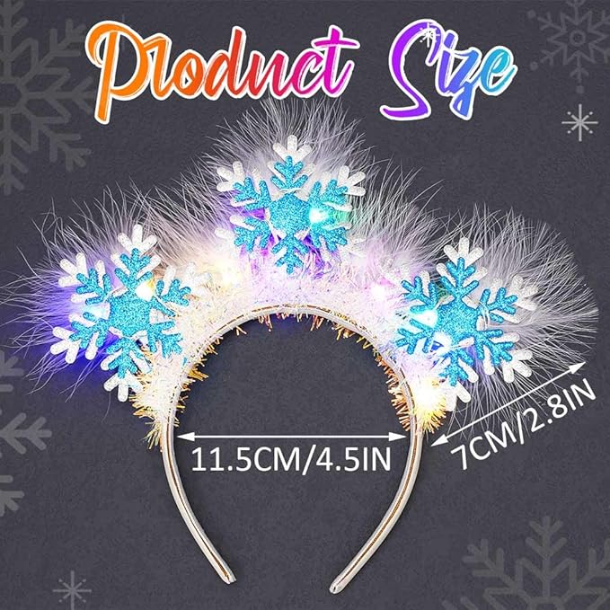 GORTIN Light up Snowflake Christmas Headbands LED Xmas Headpiece White Feather Glowing Hair Band Holiday Hair Accessories for Women and Girls