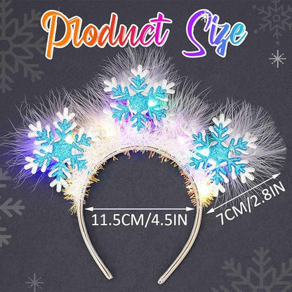 GORTIN Light up Snowflake Christmas Headbands LED Xmas Headpiece White Feather Glowing Hair Band Holiday Hair Accessories for Women and Girls