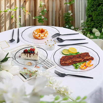 Supernal 360Pcs Black Plastic Silverware Heavy Duty Disposable Cutlery with Hammered Design,Black Utensils Set Include 120 Knives,120 Forks and 120 Spoons Suitable for Party,Anniversary&Halloween