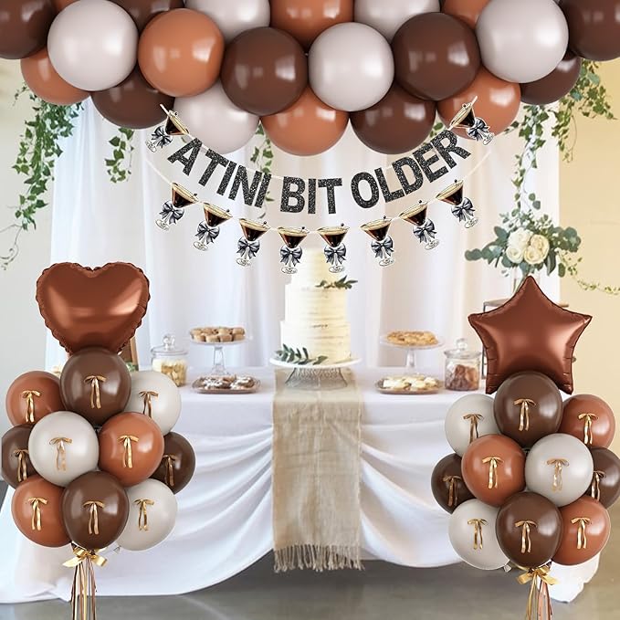 A Tini Bit Older Birthday Decorations Glitter Black Brown White Balloon Set Star Heart Foil Balloons Espresso Martini Glasses Bunting Banner Garland Bachelorette Bridal Shower Cocktail Night Bar Party