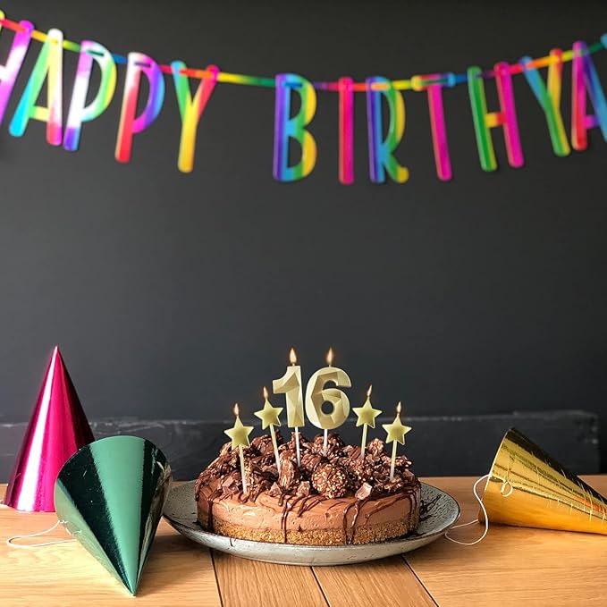 Golden Number 8 Birthday Candles and Star Birthday Candles 2.76 inch Birthday Cake Candles 3D Diamond Shaped Candles are Suitable for Birthday Parties and Anniversary Cake Decorations Candles(Gold 8)