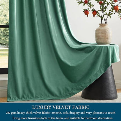 PRIMROSE Velvet Curtains 90 inch Long for Living Room,Set of 2 Panels Turquoise Aqua Blackout Rod Pocket Back Tab Window Treatment Room Darkening Heavy Decorative Curtains Drapes for Bedroom