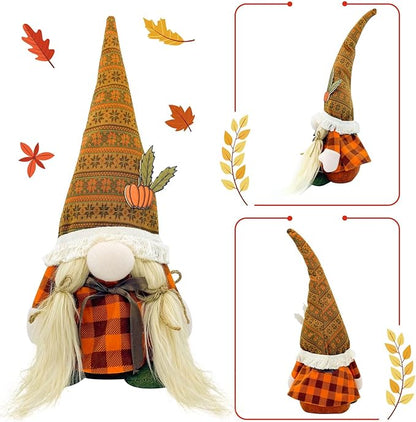 Thanksgiving Decorations for Home - Fall Decor - Cute Thanksgiving Gnomes Plush Doll for Office, Indoor, Living Room, Tiered Tray, Harvest Table Supplies - Autumn Birthday Gifts Basket Ideas for Women