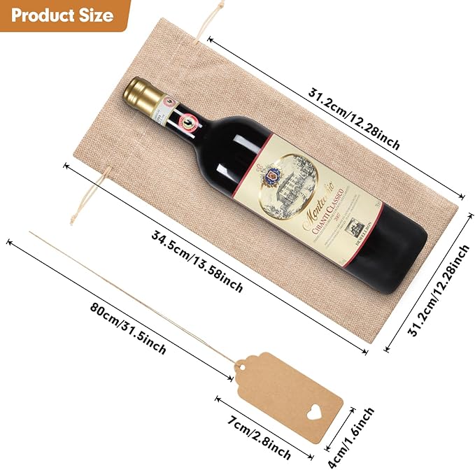 Homum 10 Pcs Christmas Premium Burlap Wine Bags and 10Pcs Gift Tags, Reusable Wine Bottle Gift Bags with Drawstrings for Christmas Party, Home Storage, 750mL