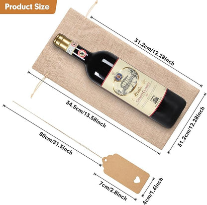 Homum 10 Pcs Christmas Premium Burlap Wine Bags and 10Pcs Gift Tags, Reusable Wine Bottle Gift Bags with Drawstrings for Christmas Party, Home Storage, 750mL