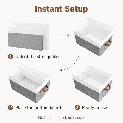 StorageWorks Fabric Shelf Baskets, Closet Organizers and Storage Basket, Foldable Storage Bins for Shelves, Clothes Storage Bins, Gray and White, 3-Pack, Large