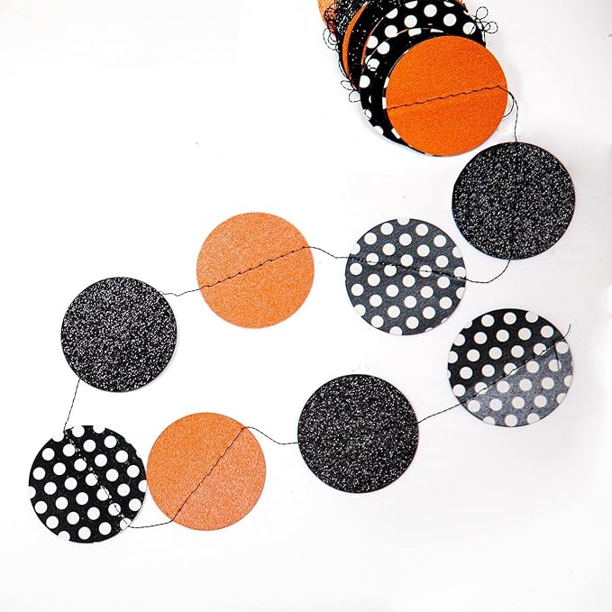 Cheerland Orange Halloween Garland Halloween Party Decorations Polka Dot Circle Streamers Banner Cute Spooky Birthday Party Themed Decor Kids Adult Fall Orange and Black Office Classroom Backdrop 52Ft