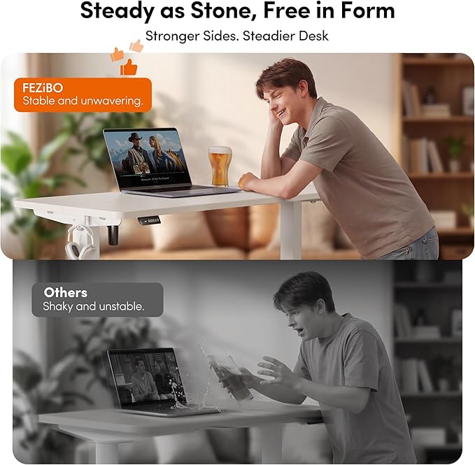 FEZIBO 40 x 24 Inchs Electric Standing Desk, Height Adjustable, Sit Stand Up, Computer Office Desk with Splice Board, White Frame/White Top