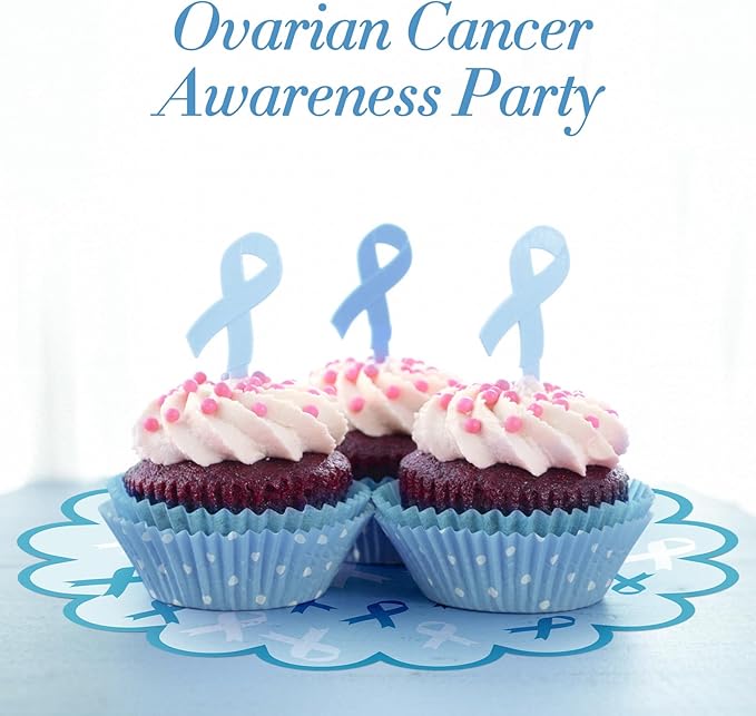 100 Pcs Ovarian Cancer Awareness Products 13.5" Scalloped Teal Ribbon Paper Placemats Disposable Sexual Assault Awareness Cervical Cancer Place Mats for Health Charity Public Social Event Supplies