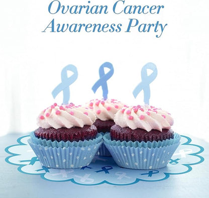 100 Pcs Ovarian Cancer Awareness Products 13.5" Scalloped Teal Ribbon Paper Placemats Disposable Sexual Assault Awareness Cervical Cancer Place Mats for Health Charity Public Social Event Supplies