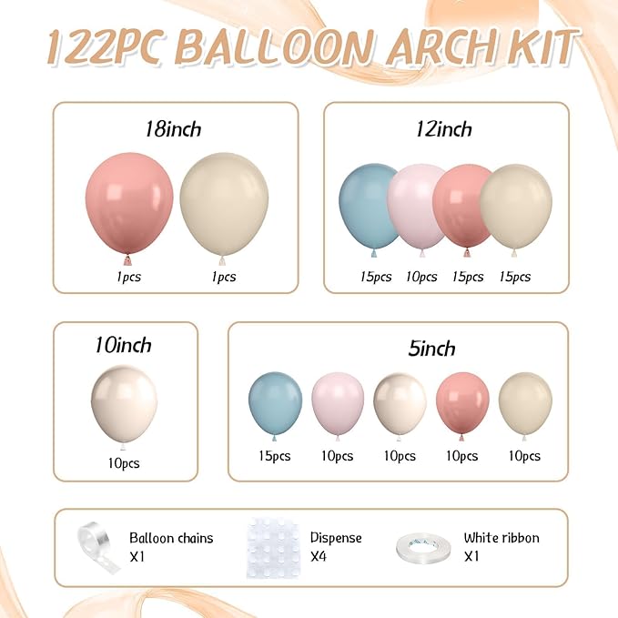 Gender Reveal Balloon Arch Kit,122Pcs Blush Pink Dusty Blue Sand White Peach Balloons for Gender Reveal Party Boho Wedding Bridal Engagement Baby Shower Anniversary Birthday Party Decorations