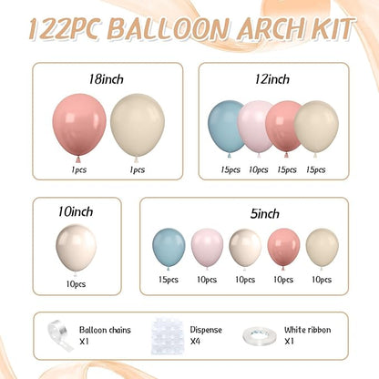 Gender Reveal Balloon Arch Kit,122Pcs Blush Pink Dusty Blue Sand White Peach Balloons for Gender Reveal Party Boho Wedding Bridal Engagement Baby Shower Anniversary Birthday Party Decorations