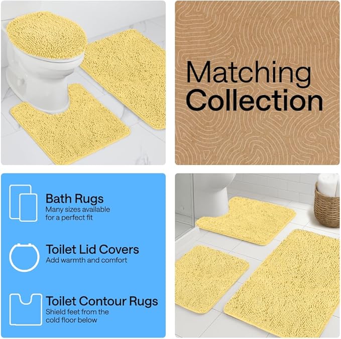 GORILLA GRIP Bath Rug Mat 60x24, Thick Soft Absorbent Chenille, Quick Dry Microfiber Mats, Rubber Backing Washable Shower Floor Rugs, Bathmat Runner, US Designed Bathroom Home Decor Accessories Yellow