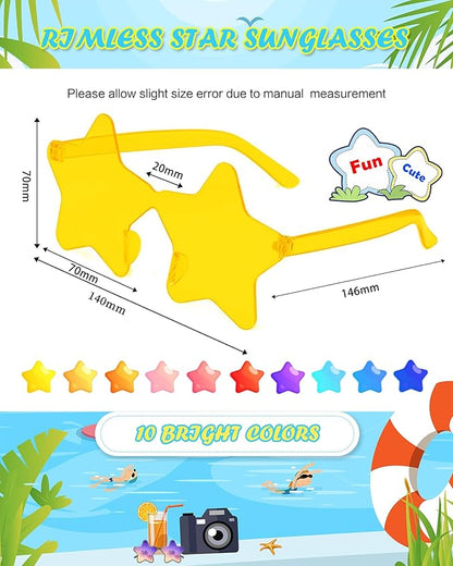 40 Pairs Rimless Star Sunglasses Bulk Wholesale Transparent Candy Color Star Glasses for Women Men Party Favors