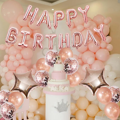 Rose Gold Balloons Happy Birthday Balloons Banner 16 Inch Aluminum film Letters Balloons for Party Decoration Scene Arrangement Balloon Birthday Event Celebration Decorations