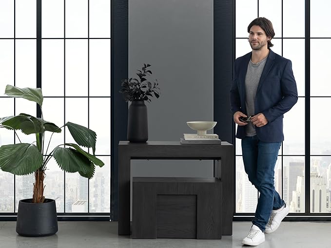 Transformer Table - Solid Wood Extendable Dining Table, Seats 2-12, Expandable Dining Room Table, Space-Saving Furniture, Kitchen and Dining Room Furniture (Black, Table + Bench + 4 Chairs)