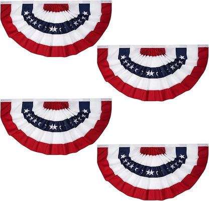 FRF FLAG American Flag Bunting 1.5x3 Ft (4 PCS), Embroidered Patriotic Bunting Flags, 4th of july Decorations Outdoor, with 3 Brass Grommets