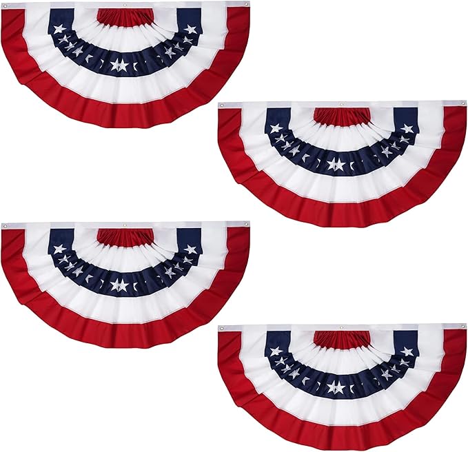 FRF FLAG American Flag Bunting 3x6 Ft (4 PCS), Embroidered Patriotic Bunting Flags, 4th of july Decorations Outdoor, with 3 Brass Grommets