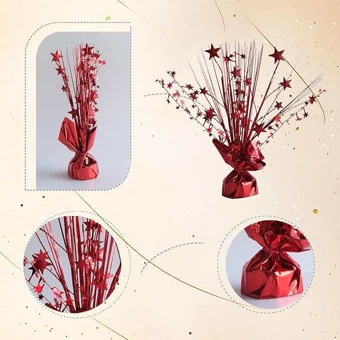12 Pack Metallic Red Foil Spray Centerpieces Stars Brust Table Centerpieces for Wedding Birthday Anniversary Holiday Party Decor, Metallic Star Balloon Wights for Party, Table Decor for Party
