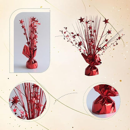 12 Pack Metallic Red Foil Spray Centerpieces Stars Brust Table Centerpieces for Wedding Birthday Anniversary Holiday Party Decor, Metallic Star Balloon Wights for Party, Table Decor for Party