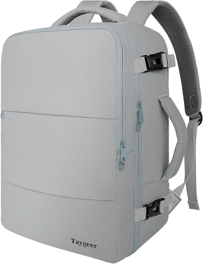 Taygeer Carry On Backpack, Womens Travel Backpack with Water Bottle Pocket & Shoe Pouch, Laptop Mochila 15.6inch Flight Approved, College Teacher Tote Bag for Business Travel Supplies, Grey