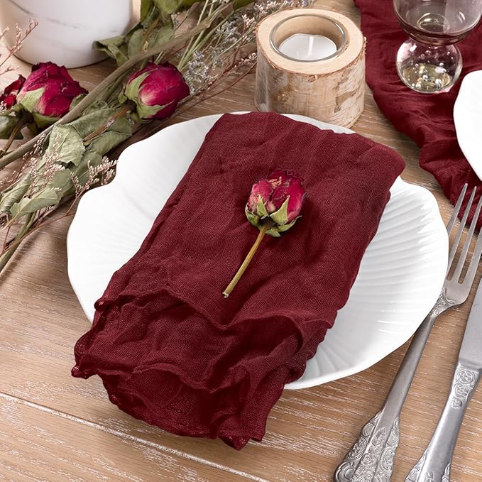 Socomi Burgundy Cheesecloth Napkins Fall Thanksgiving Cheese Cloths Gauze Set of 50 Boho Washable Dinner Table Napkins for Wedding Party Baby Shower Birthday Party Decor