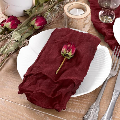 Socomi Burgundy Cheesecloth Napkins Fall Thanksgiving Cheese Cloths Gauze Set of 10 Boho Washable Dinner Table Napkins for Wedding Party Baby Shower Birthday Party Decor