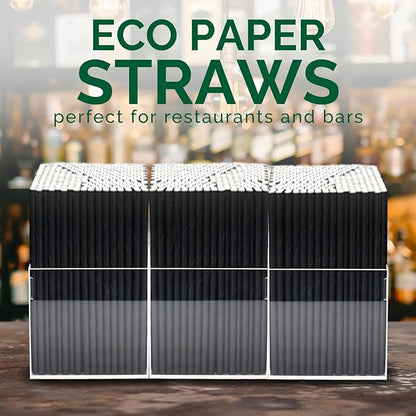 7.75 inch Disposable Black Paper Drinking Straws Bulk (Case of 4,000 ct.) - for Cocktail, Bars, Restaurants - Biodegradable