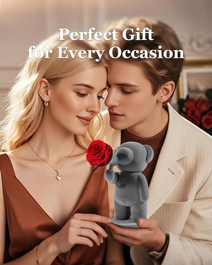 JoyFlower Preserved Flowers with Cute Teddy Bear, Eternal Real Rose Romantic Gift, Red Rose Bear with Gift Box for Girlfriend Wife Her in Valentine's Day, Birthday, Christmas, Weddings, Anniversaries