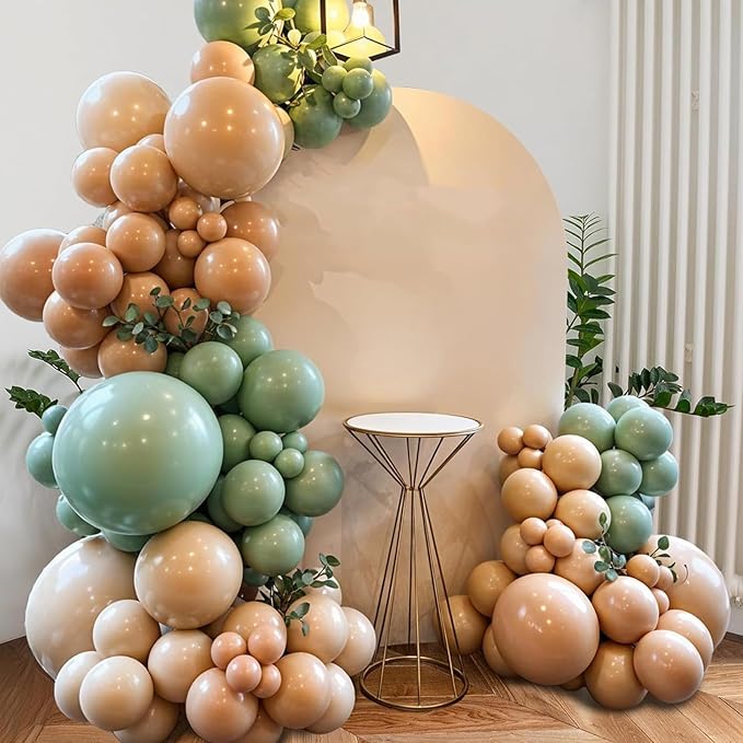 Sage Green Balloon Arch Kit,122Pcs Green Sand White Nude Apricot Matte Neutral Balloons for Baby Shower Boho Wedding Bridal Engagement Gender Reveal Anniversary Graduation Birthday Party Decorations