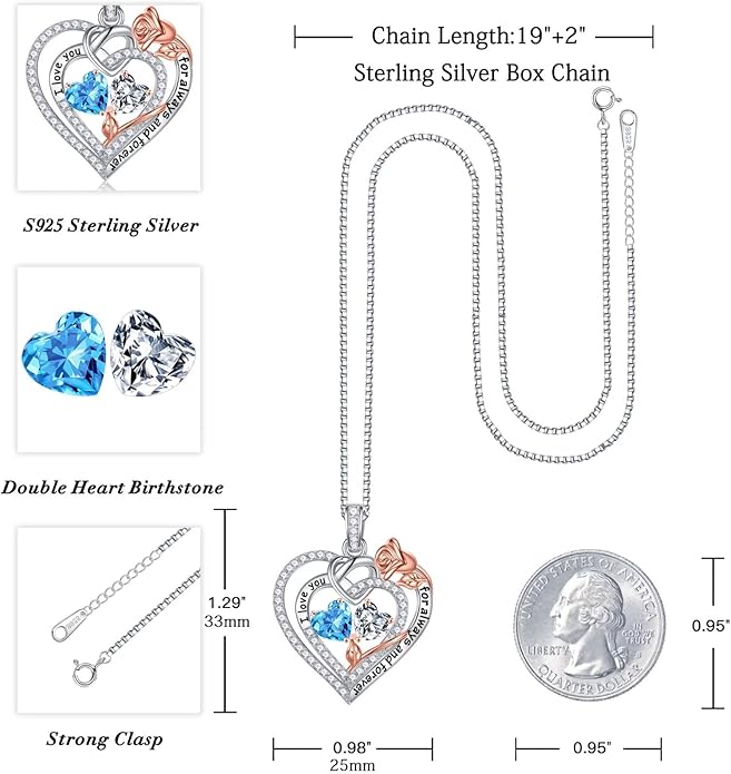 Iefil Christmas Gifts for Wife Women - 925 Sterling Silver Double Birthstone Necklace, Anniversary Birthday Gifts for Women, Jewelry Gift for Wife Girlfriend Mom Her