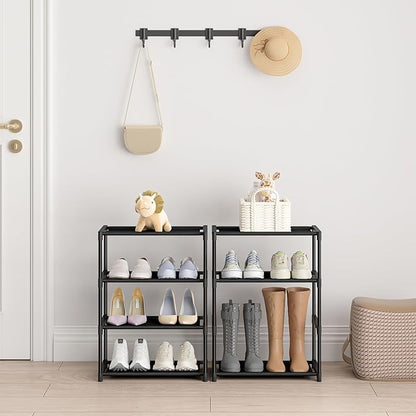 4 Tier Extra Small Shoe Rack (16.3" Wide), Narrow Stackable Kids Toddler Adult Shoe Storage Organizer Shelf for Closet Floor Entryway Bedroom, Space Saver Shoe Rack Organization Shelves