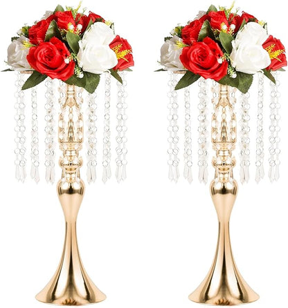 LANLONG Set of 2 Crystal Wedding Table Centerpieces Gold Flower Stand Vases Centerpiece Decorations for Reception Party Home Decor
