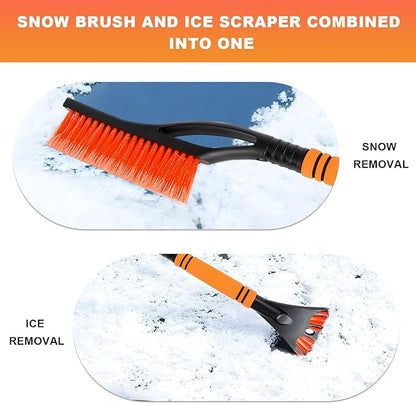 Snow Brush and Ice Scraper for Car Windshield, 23.6" Scratch Free Auto Scraper Soft Bristle Brush with Ergonomic Grip, Detachable Winter Snow Removal Tool for Cars Trucks SUVs (Orange)
