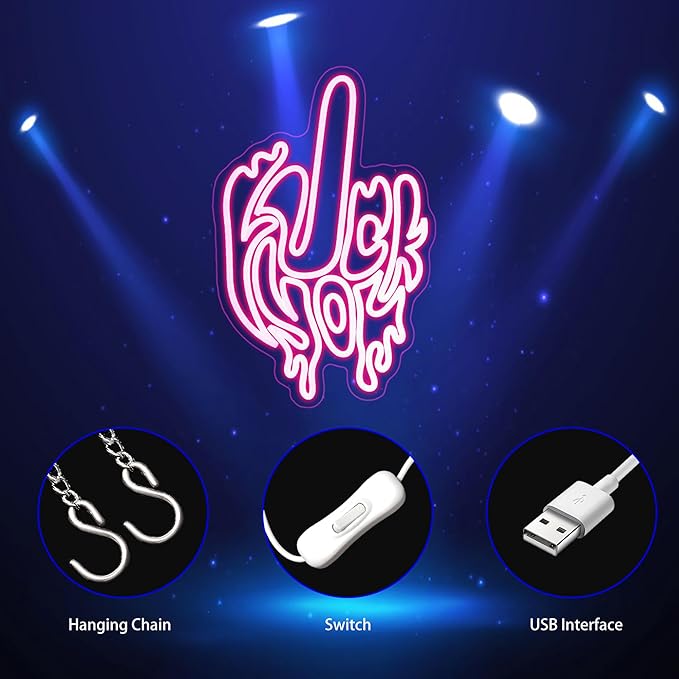 Finger Neon Sign, Neon Signs for Wall Decor Neon Pink LED Signs Room Neon Light Up Signs Home Decor for Bedroom Club Party Bar Shop USB Operated