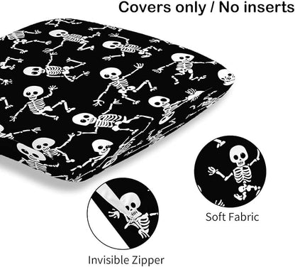 Skeleton Throw Pillow Cover 18x18 Set of 2, Halloween Skull Cushion Case for Couch, Sofa, Bed and Living Room, Zipper Closure Pillow Cases, Home Decor for All Seasons