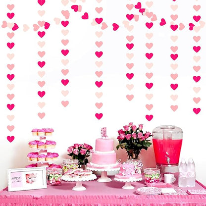 Hot-Pink Party-Decorations Heart Garland - 52Ft Proposal Special Night Galentines Wedding Paper Streamers Banner, Girl Birthday Engagement Bachelorette Decor Lasting Surprise