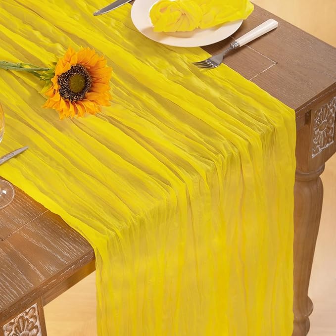 Lemon Yellow Cheesecloth Table Runner 10 Pack Christmas Table Runners Boho Gauze 120 Inches Yellow Cheese Cloth Table Decor for Xmas Holiday Season Parties Wedding Bridal Baby Shower Decor