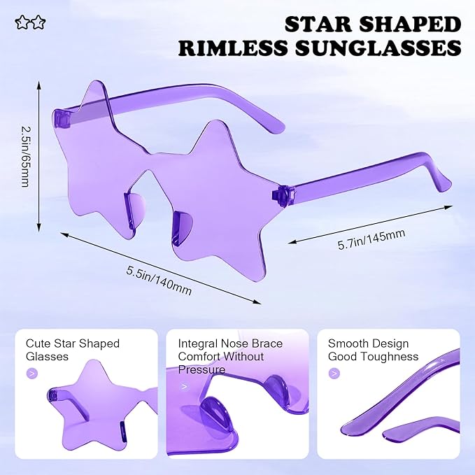 Matcheck 40 Pack Star Shaped Rimless Sunglasses Bulk Transparent Candy Colored Glasses Frameless Party Eyewear for Adults