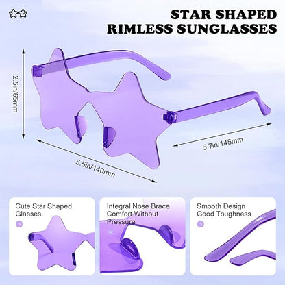 Matcheck 40 Pack Star Shaped Rimless Sunglasses Bulk Transparent Candy Colored Glasses Frameless Party Eyewear for Adults