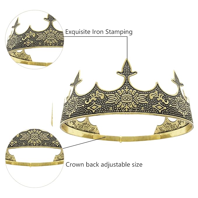Generic King Crowns for Men, Theme Party Metal Hair Band for Men Headband Black Headbands (Pale Gold)