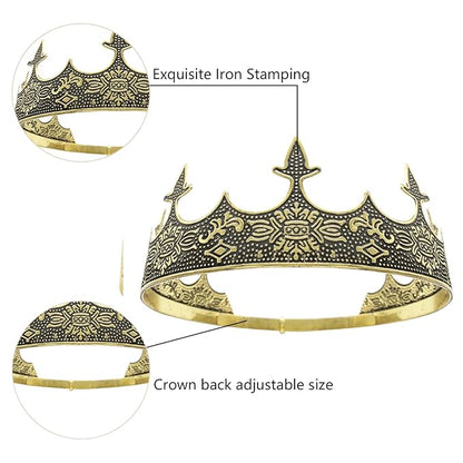Generic King Crowns for Men, Theme Party Metal Hair Band for Men Headband Black Headbands (Pale Gold)