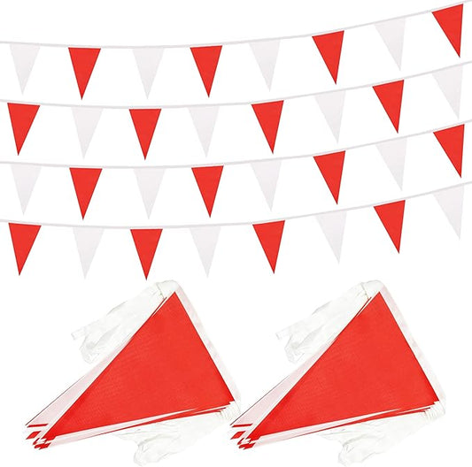 100 Ft White Red Pennant Banner Flag, 60 Pcs String Hanging DIY Bunting Flags for Party, School, Birthday, Wedding, Carnival, Celebrations, Outdoor and Indoor Decorations (White Red)