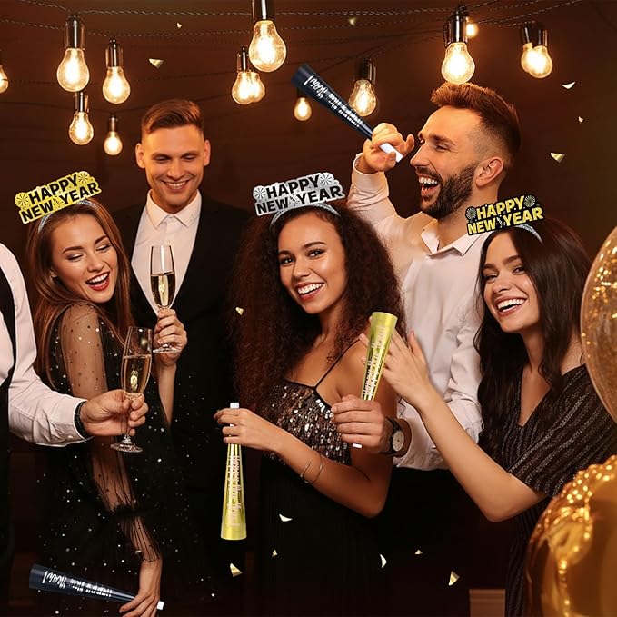 144PCS New Years Eve Party Supplies 2026 for 48 Guests, Happy New Years Decorations Party Favors Includes Cone Hats, Tiaras, Glasses, Noise Makers Accessories for Adults Kids