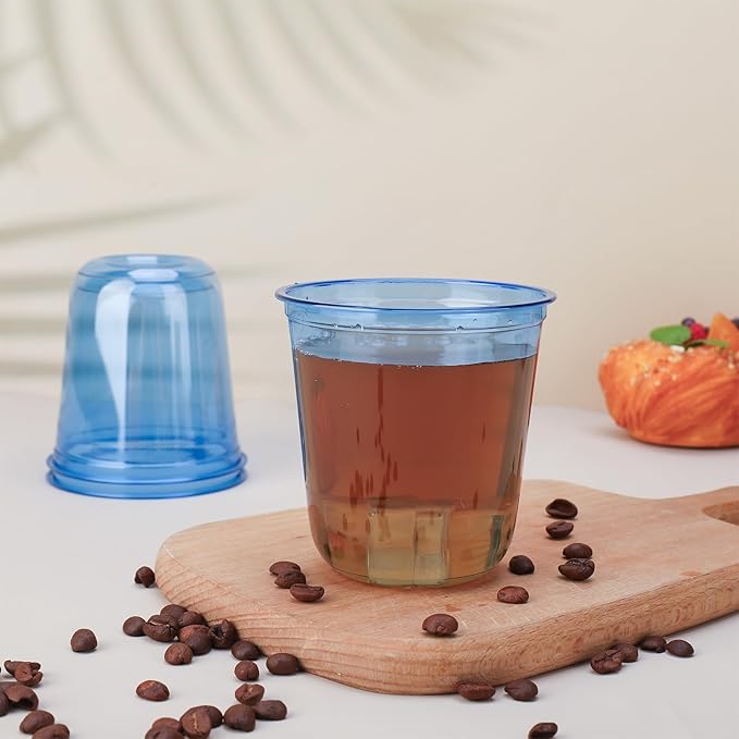 50pcs 12oz Disposable Stemless Glasses,PET Disposable Drinking Cups,Cold Party Clear Plastic Wine Glasses for Parties Birthday,Wedding,Meeting,Christmas Party Supplies. (Blue)