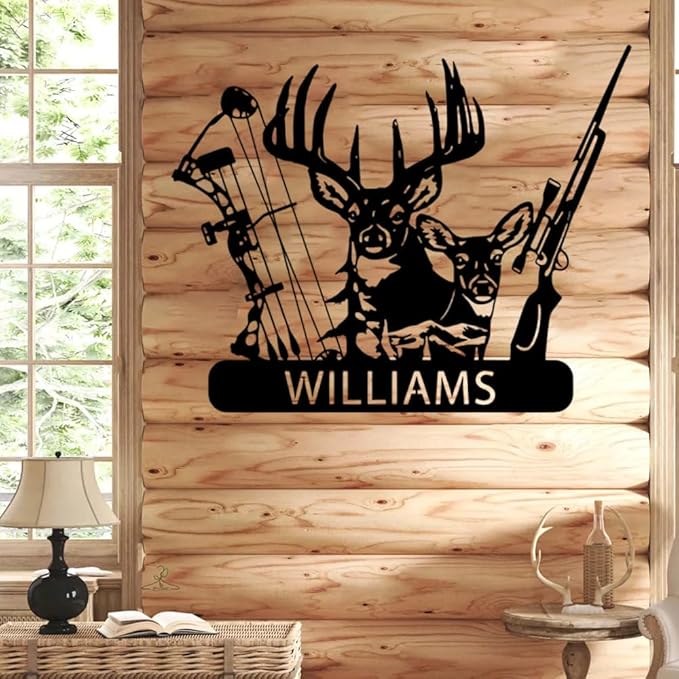 Personalized Deer Hunting Metal Sign, Custom Family Name Plaque for Hunters, Rustic Cabin Lodge Wall Art, Hunting Outdoor Christmas Decorations, Gift for Men, Fathers and Wildlife Lovers