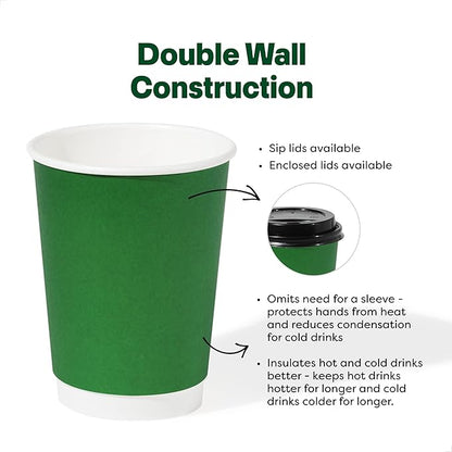Tossware GO 12 oz Double Wall - Mix Color Paper Cup Set - Premium Quality Food Safe - For Hot & Cold Drinks - Disposable & Recyclable - Perfect for Parties, Home & Office - Set of 100