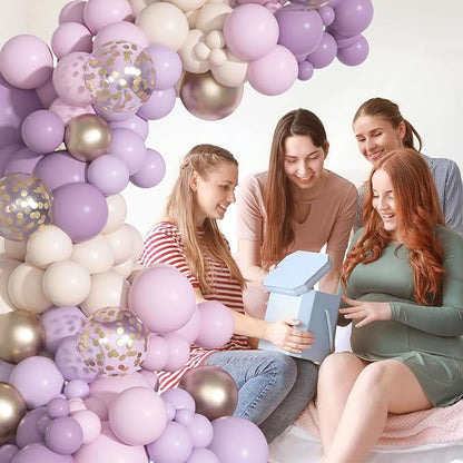 Ouddy Party Dusty Purple Balloon Arch Garland Kit, Different Sizes 18 12 10 5Inch Purple Pink Lavender Sand Rose Gold Metal Confetti Balloon for Bridal Baby Shower Wedding Birthday Party Decoration