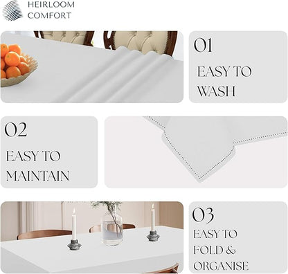 White Tablecloth, 100% Cotton, Tabletop 52x70 Inch, Fits 4-6 Seats, Durable, Washable, Rectangle Table Cloth for Dining, Weddings, Holiday Celebrations, Elegant Décor, All Seasons