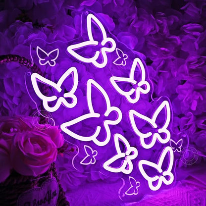 SYLHOME Butterfly Led Neon Light Sign Bedroom Girls Room Kids Room Wall Sign Decor Cute Beauty Salon Birthday Party 15.75" X 10.1" USB